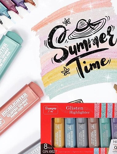 8 χρώματα μεταλλικό σετ highlighter λοξή μύτη με βάση το νερό γυαλιστερό γκλίτερ χρώματος μαρκαδόρος highlight σχολικά είδη γραφείου