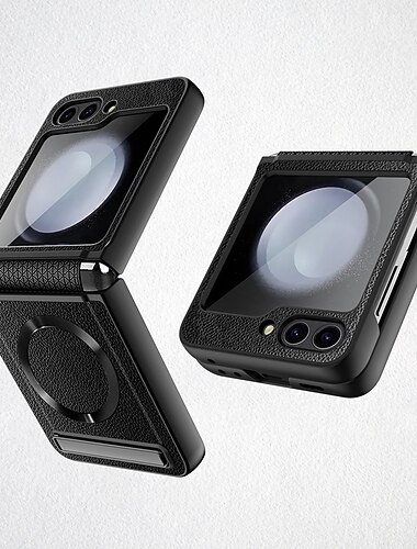 teléfono Funda Para Samsung galaxia Z Flip 7 Z Flip 5 Con Magsafe y protector de pantalla Anti-Arañazos Soporte de carga inalámbrica Retro TPU ordenador personal Cuero de PU