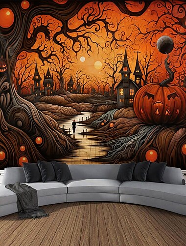 Halloween décorations tapisserie jack o lanterne citrouille décor mur art grande tapisserie suspendue décor mural photographie toile de fond couverture rideau maison chambre salon squelette mort