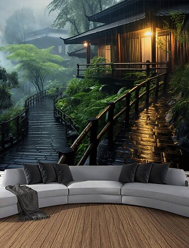 bambou route maison suspendu tapisserie mur art grande tapisserie murale décor photographie toile de fond couverture rideau maison chambre salon décoration