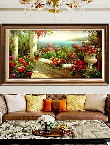 pictură în ulei realizată manual pânză artă de perete decorare impresie peisaj mediteranean vintage vedere la grădină pentru decor interior pictură rulată fără cadru neîntins