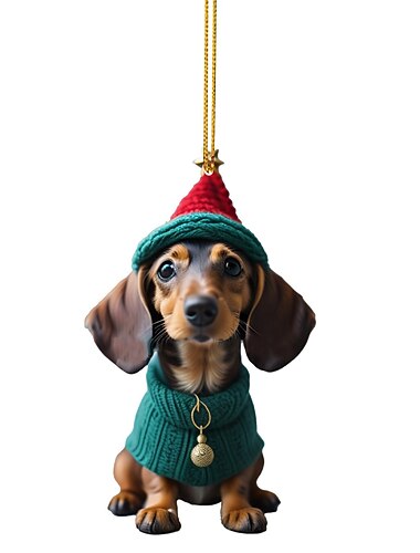 Ornement de chien de Noël, ornement d'arbre de Noël imprimé à plat en acrylique 2D et accessoires de rétroviseur de voiture pour amoureux des chiens