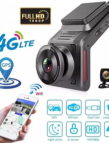 k18 4g wifi bil dash cam dvr med 2.0 lcd skjerm gps kamera opptaker 1080p dobbel linse foran og bak wdr med gps dash cam