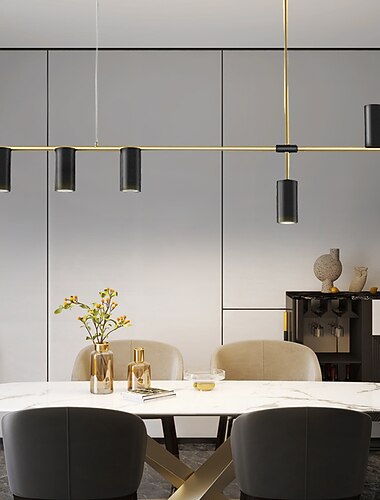köksö lampor modern pendellampa 5 huvuden modern industriell linjär pendellampa för vardagsrum, köksö, guldfinish och svart skärm, glödlampa ingår 110-240v