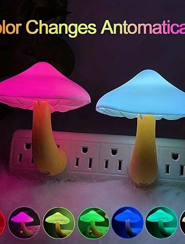 3 paquetes de Luz Nocturna en Forma de Hongo con Sensor de Crepúsculo a Amanecer - Lámpara LED de 7 Colores para la Habitación de los Niños y Guardería