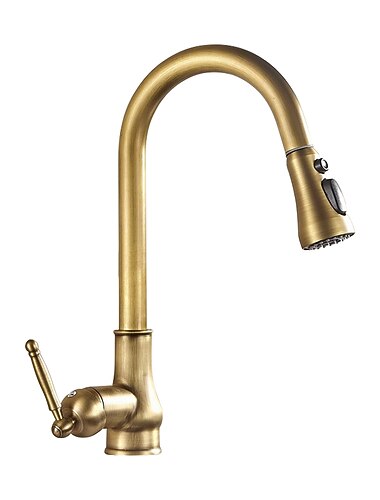 konyhai csaptelep kihúzható mosogató csaptelepek, 360 fokos 2 üzemmódú permetező, vintage sárgaréz edénycsap hideg és meleg tömlővel