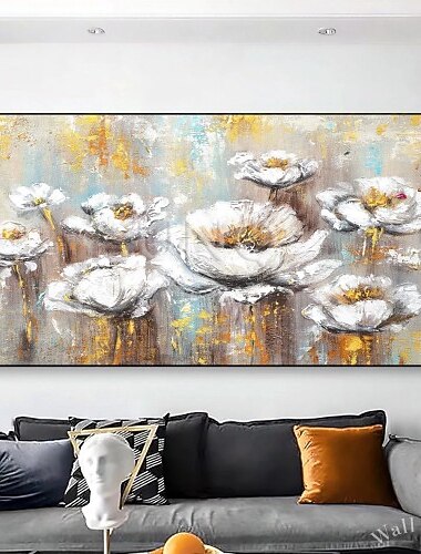 Pintura al óleo hecha a mano lienzo arte de la pared decoración moderna flor blanca aceitada gruesa para sala de estar decoración del hogar enrollado sin marco pintura sin estirar