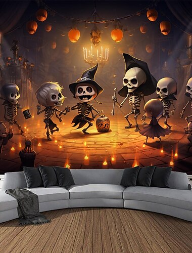 halloween dekorasjoner skjelett hengende billedvev veggkunst stor billedvev gresskar hodeskalle veggmaleri dekor fotografi bakteppe teppe gardin hjem soverom stue