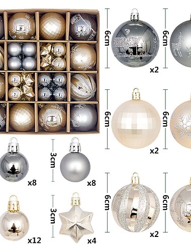 44 قطعة من زينة كرات عيد الميلاد، زينة معلقة لشجرة عيد الميلاد، والعطلات، وحفلات الزفاف والحفلات