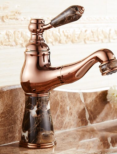 Grifo de baño tradicional Grifería monomando para lavabo de lavabo Grifería de recipiente de latón vintage corta/alta Grifería monomando de cerámica, con manguera de agua fría y caliente