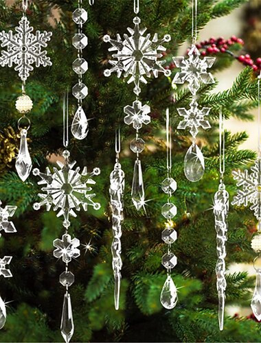 10 piezas de adornos navideños de cristal para decoraciones de árboles: adornos de copos de nieve acrílicos colgantes con colgantes de gota para decoraciones de cristales de araña del país de las maravillas invernales