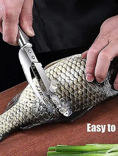 Cuchillo de escamas de pescado 3 en 1 de acero inoxidable, raspador de escamas de cuchillo de corte/raspado/excavación, peladores de dientes de sierra, fileteado de deshuesado