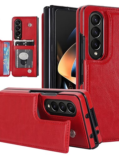 Phone Case For Samsung Galaxy Z Fold 6 Z Fold 5 Z Fold 4 Z Fold 3 Leather With Card Holder Kickstand Solid Color PC PU Leather