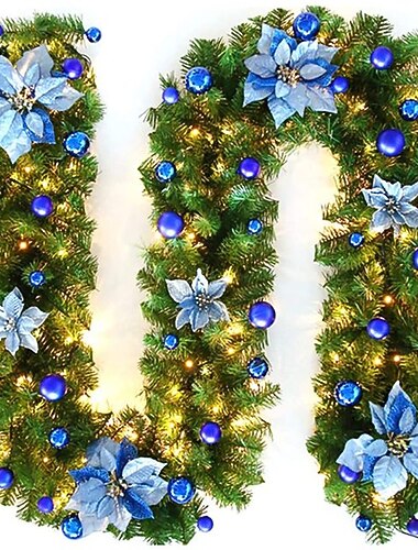  2.7 متر إكليل عيد الميلاد من الخيزران المزخرف باللون الأخضر/الأحمر لسلالم شجرة عيد الميلاد الاصطناعية لافتة من الخيزران للزينة كهدية