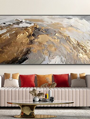 Mintura artesanal abstrata textura grossa ouro pinturas a óleo sobre tela decoração da arte da parede imagens modernas para decoração de casa rolou sem moldura pintura não esticada