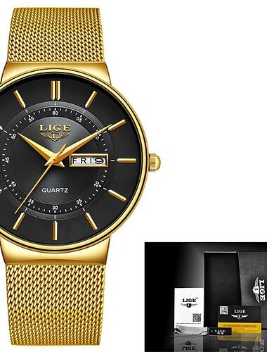 Relojes para hombres LIGE marca de lujo reloj de moda ultra delgado reloj de fecha cinturón de malla para hombres reloj deportivo impermeable