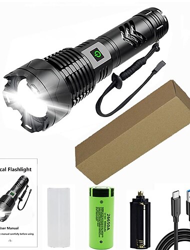 lanterne lumeni mari reîncărcabile, 120000/10000/6000 lumeni lanternă xhp160 cu zoom cea mai strălucitoare lanternă, cu 5 moduri de lanternă tactică cu led impermeabilă pentru camping în caz de