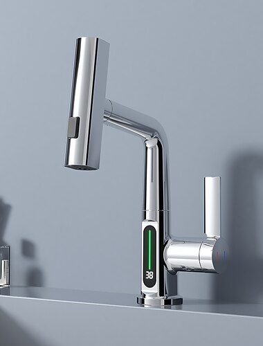 Torneira pia do banheiro - Rotativo / Retirada / LED Galvanizar / Acabamentos Pintados Conjunto Central Monocomando e Uma AberturaBath Taps