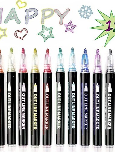 Marqueurs de contour 8/12/24 couleurs, stylos métalliques à double ligne pour scrapbooking, album photo, carte-cadeau, fabrication d'œufs de Pâques, artisanat d'art