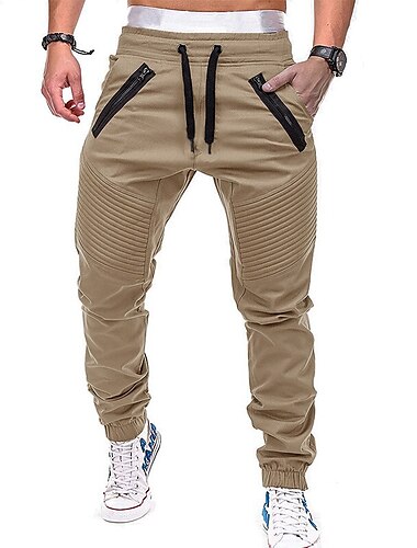  Men\'s Cargo Pants Cargo Trousers Joggers Trousers Casual Pants Drawstring Elastic Waist Multiple Pockets Solid Colored Full Length Daily Cotton Blend Classic Casual Black Army Green Micro-elastic