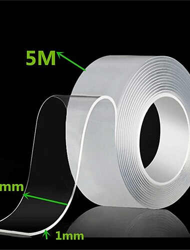 1 tekercs 5m 2/3/5cm széles átlátszó kétoldalas szalag nano öntapadó szalag nyom nélkül újrafelhasználható szalag ragasztó matrica autókonyha fürdőszobába