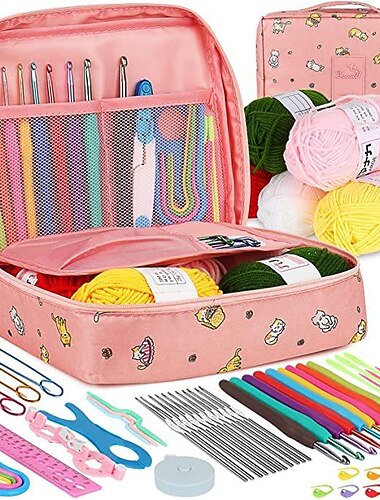 58 stk heklesett for nybegynnere heklesett med heklegarn, bærbart heklenålsett heklenåler ergonomisk mykt grep med blonder heklenåler reise heklenål etui full strikkehekleutstyr