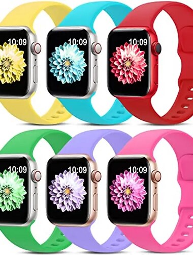 6 Trousses Bracelet Sport Compatible avec Bracelet Apple Watch 38mm 40mm 41mm 42mm 44mm 45mm 49mm Ajustable Respirable Femme homme Silicone Bracelet de remplacement pour iwatch Ultra 2 Series 9 8 7