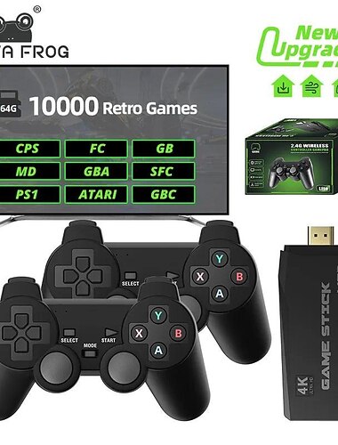 DATA FROG Retro Videogame Console 2.4G Draadloze Console Game Stick 4k 10000 Games Draagbare Videogame Dendy Game Console voor tv Verjaardagsfeest Valentijnsdag Cadeaus voor Vrienden en