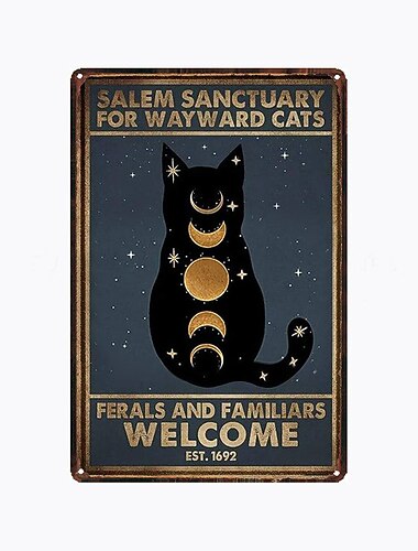 1ks retro plechová plechová cedule kočka víno plechová cedule vintage kuchyňské cedule nástěnná dekorace, malba nástěnný závěs pro domácí dekoraci umění kovová plechová cedule 20x30cm/8''x12''