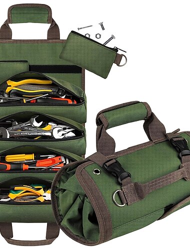 työkalupussi työkalurullan järjestäjä roll up työkalulaukku irrotettavilla pussilla, raskaaseen käyttöön tarkoitettu työkalupussi 6 työkalupussilla - työkalurullapussi mekaanikolle, sähköasentajalle