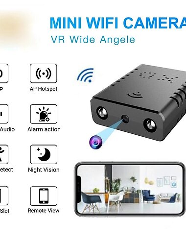 Mini caméra espion cachée HD 480p, caméra de sécurité Wi-Fi sans fil avec détection de mouvement, vision nocturne, application pour téléphone, surveillance vidéo intérieure à domicile ou au bureau
