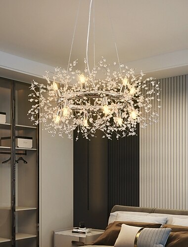 moderna kristallkronor fyrverkeri, 12/20/28/40-ljus krom pendelbelysning taklampa armaturer för matsal, kök, vardagsrum, sovrum 110-240v