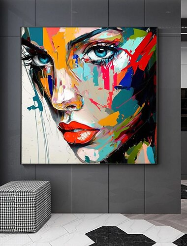 Håndlavet Hang-Painted Oliemaleri Hånd malede Kvadrat Abstrakt Mennesker Moderne Uden indre ramme (ingen ramme)