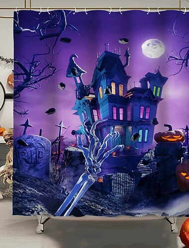 cortina de chuveiro de terror de halloween com ganchos decoração de banheiro de halloween cortina de chuveiro de tecido à prova dwaterproof água conjunto com 12 pacote de ganchos de plástico