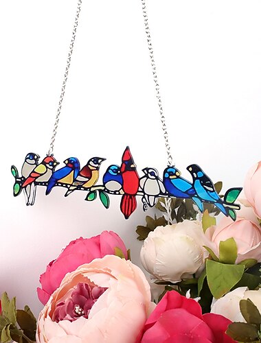 farvede vinduesbeklædninger, dekorative 9 fugle på en wire farvet glas, håndværksfarvet vinduespanel, gaveide til fødselsdag, påske, jul eller enhver lejlighed