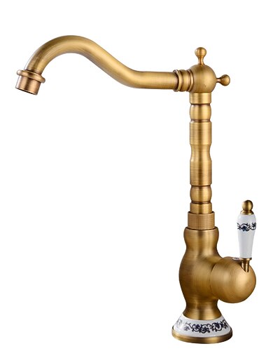 ברזי מיקסר לכיור ברז מטבח וינטג', ברז כלי עם ידית אחת עם צינור קר וחם