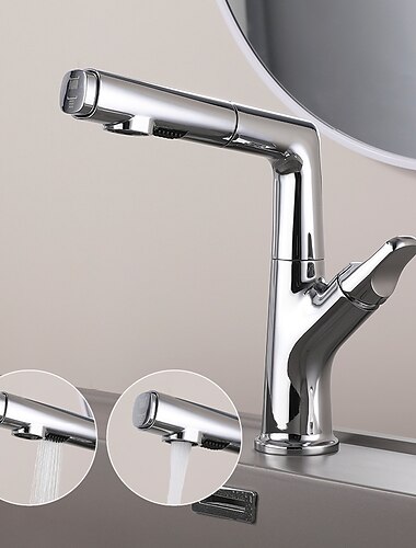 Ausziehbare Waschtischarmaturen für Badarmaturen, Einhand-Behälterhähne mit Kalt- und Warmwasserschlauch