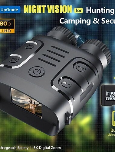 lunettes de vision nocturne avec caméra zoom numérique 5x nv jumelles télescope avec longue distance de vision infrarouge la nuit pour la chasse et le camping (batterie rechargeable intégrée)