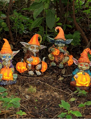 αποκριάτικη κολοκύθα μάγισσα γλυπτό από ρητίνη νυχτερινού φωτός, χειροτεχνία εξωτερικού χώρου κινουμένων σχεδίων προβολή μικροτοπίου