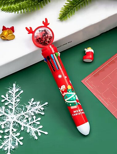 jul 10-farver tilbagetrækkelig kuglepen push type farve rullepen til skole kontor papirvarer mærkat gave til børn