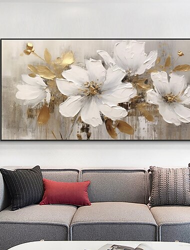 Confeccionada à Mão Pintura a Óleo Pintados à mão Horizontal Abstrato Floral / Botânico Moderno Tela enrolada (sem moldura)
