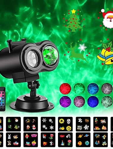 2 in 1 binocolo natalizio luce di proiezione ondulazione dell'acqua babbo natale fiocco di neve campana telecomando spina di sicurezza a bassa tensione 16 carte resistenti alla luce