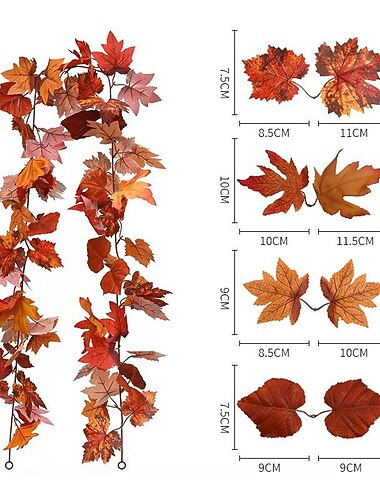 Vigne d'érable artificielle de 170 cm, guirlande de feuilles d'érable d'automne, décoration de bricolage de jardin extérieur, décoration de fête de mariage, décoration de chambre d'Halloween d'action de grâces d'automne