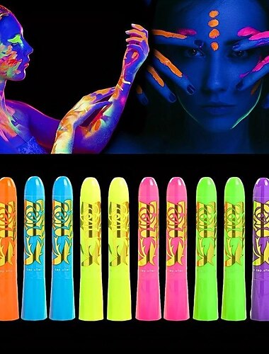 6 stk. UV-glødende krops- og ansigtsmalingskit - fluorescerende farveblyanter til voksne - perfekt til fødselsdagsfester, halloween og maskerader