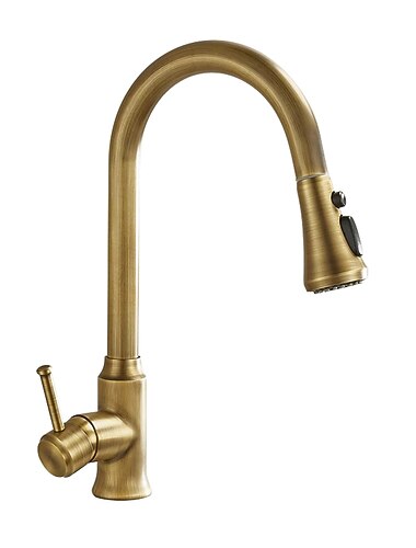 Robinet de cuisine traditionnel extractible évier mitigeur robinets en laiton, robinets vintage à poignée unique à 360 degrés avec tuyau froid et chaud