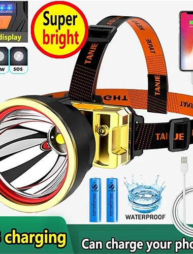 LEDヘッドライト超高輝度USB充電式マイナーズランプ高出力グレア懐中電灯ヘッドマウントフィールドフィッシングランプ超容量バッテリートーチ白色光と黄色光の2種類の照明