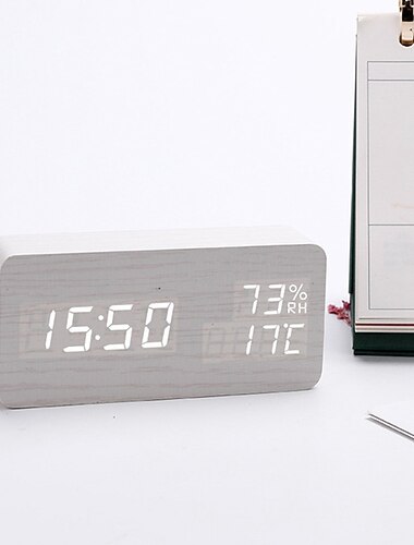 木製目覚まし時計 LED デジタル時計エレクトロニクスミュートスヌーズ時計温度と湿度表示デスク寝室の装飾