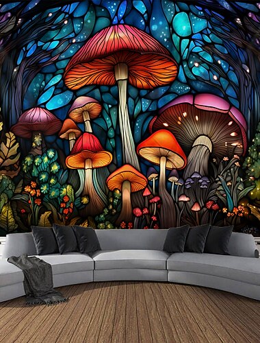 Buntglas-Pilz-Hängeteppich, Wandkunst, großer Wandteppich, Wanddekoration, Fotohintergrund, Decke, Vorhang, Zuhause, Schlafzimmer, Wohnzimmer, Dekoration