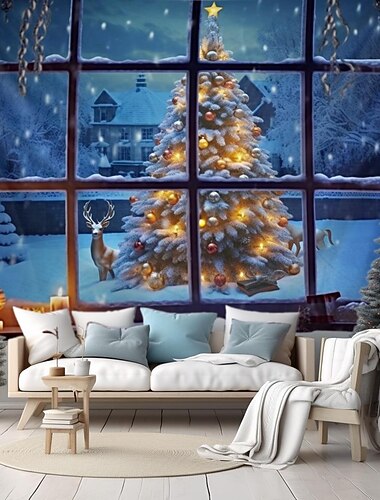 decorazioni natalizie arazzo appeso albero di natale inverno neve arte murale natale grande arazzo decorazione murale fondale fotografico coperta tenda casa camera da letto soggiorno decorazione