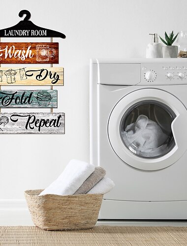 1pc ランドリー木製壁サイン、木製プラークサイン壁装飾アクセサリー、ランドリーショップカフェルーム装飾家庭用品用